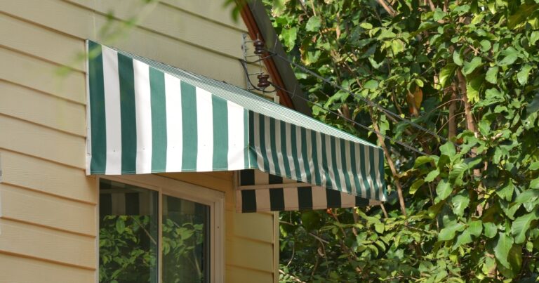 white and green outdoor awning